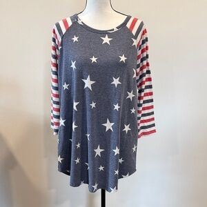Reborn J Star Patterned Top/Tunic with Striped Sleeves Size XL